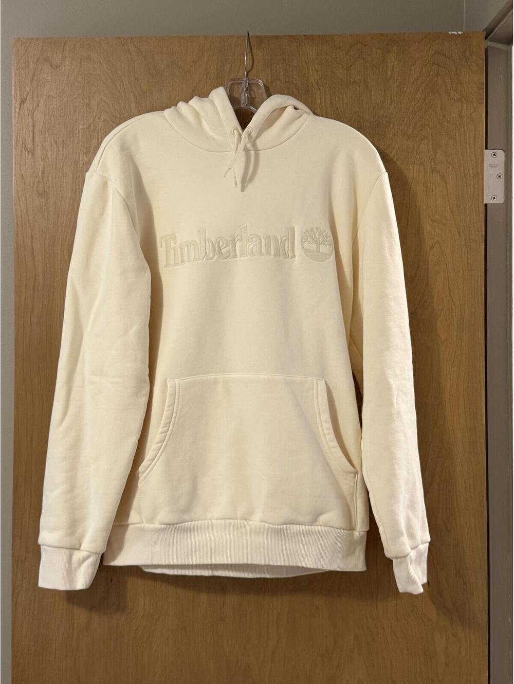 Timberland Embroidered Tonal Logo Pullover Hoodie Cream Mens Size M Regular Fit